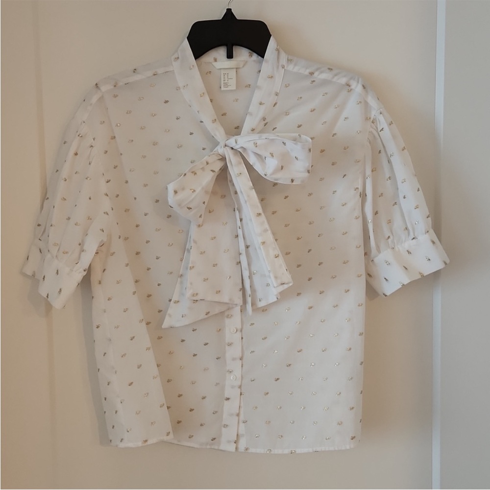 H&M White blouse with gold metallic print